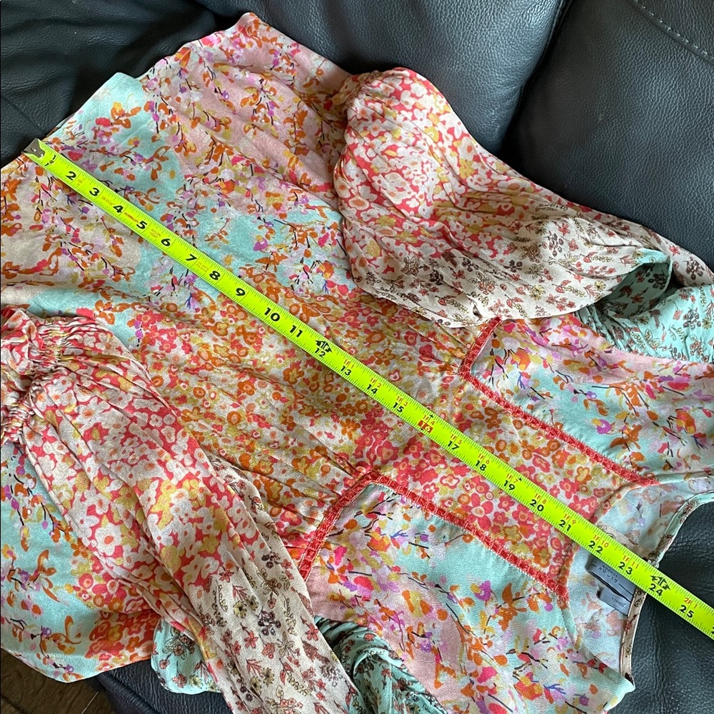 Bla-nk Miranda Peasant Blouse Floral Patchwork Size S Boho Babydoll Ruffled - Picture 11 of 12